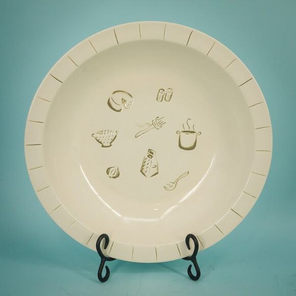 POTTERY BARN Pasta Prep Embossed LARGE PASTA SERVING BOWL Ivory Cream Ceramic - Picture 1 of 4